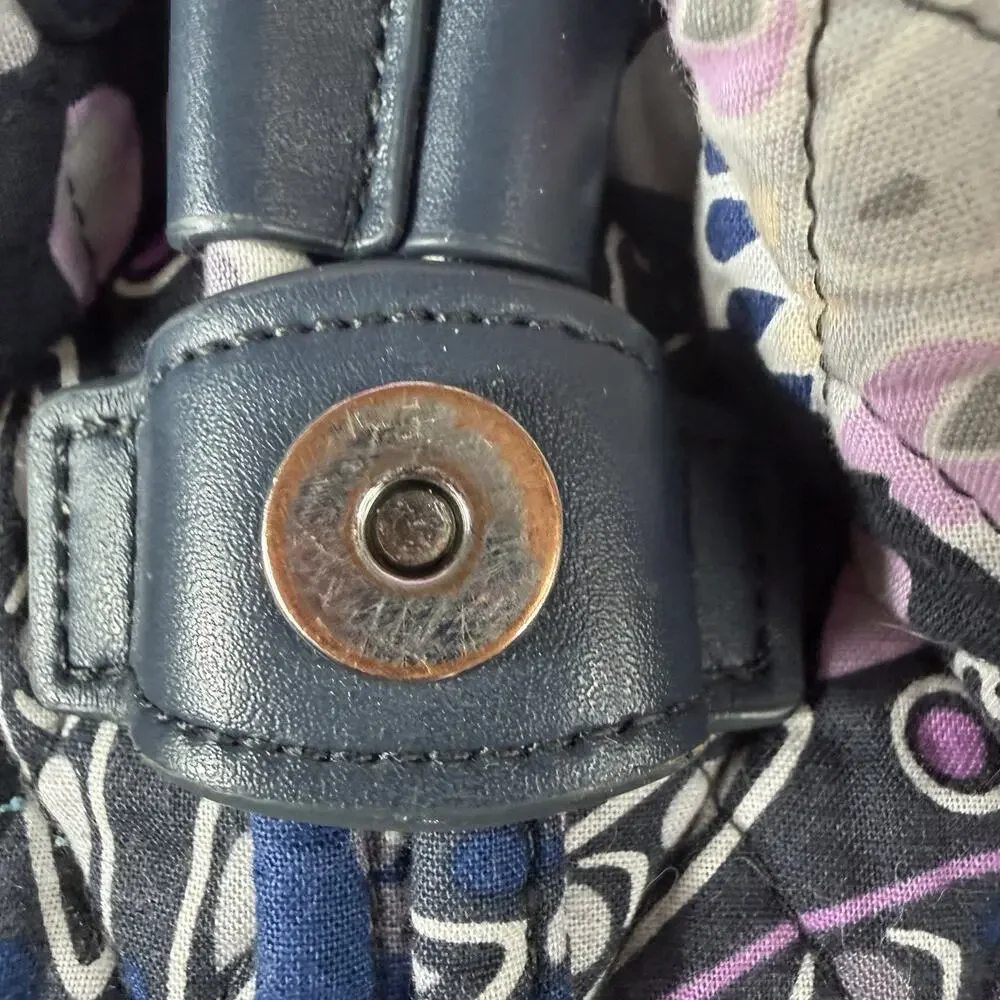 Vera Bradley Small Quilted Backpack Purple Navy Floral Drawstring Flap Bag Boho